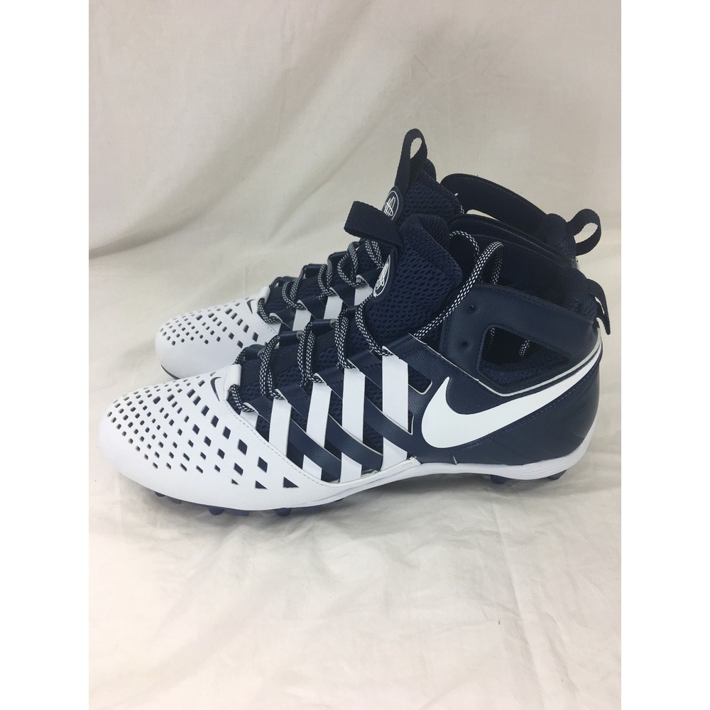 Nike Huarache V Lax Mid Lacrosse Cleats Men 12 White Navy Blue 807141-114 Athlet